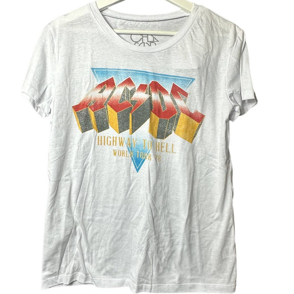 NWT  CHASER Women's White AC DC Band Graphic Print T-Shirt Size Small - Picture 1 of 7